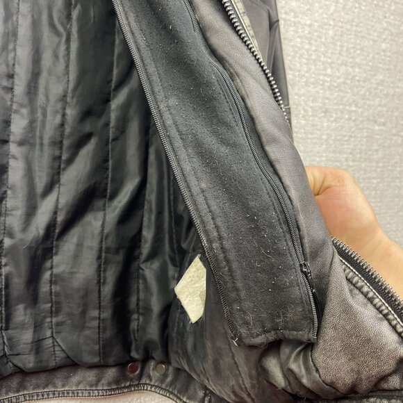 VTG B-STAR Faux Leather Moto jacket Distressed Punk Military Quilted Hood Sz S** - Picture 14 of 14